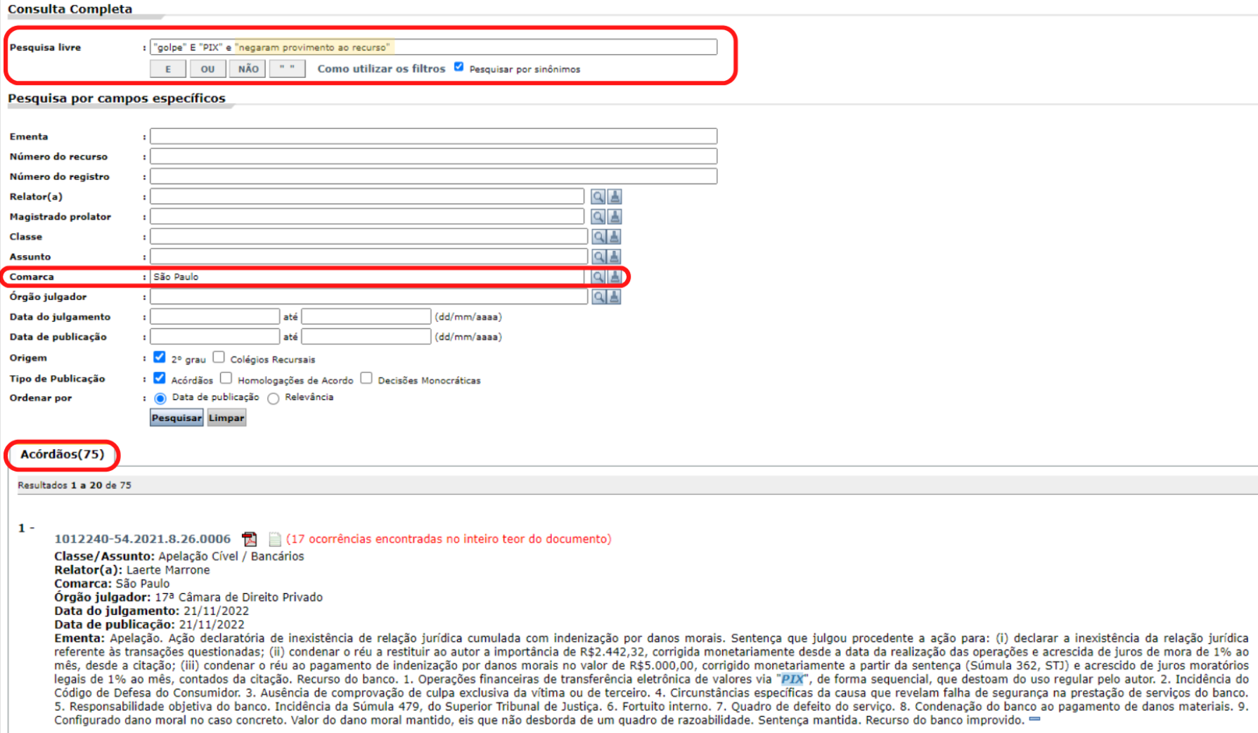 Entenda como fazer uma pesquisa por "golpe do pix" usando o TJSP.