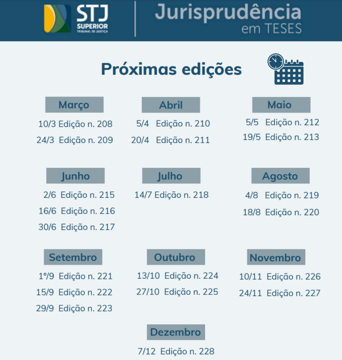 Calendário de divulgação do jurisprudência em teses do STJ